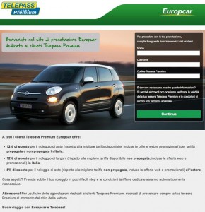 Europcar, sconti sul noleggio auto per i clienti Telepass Premium