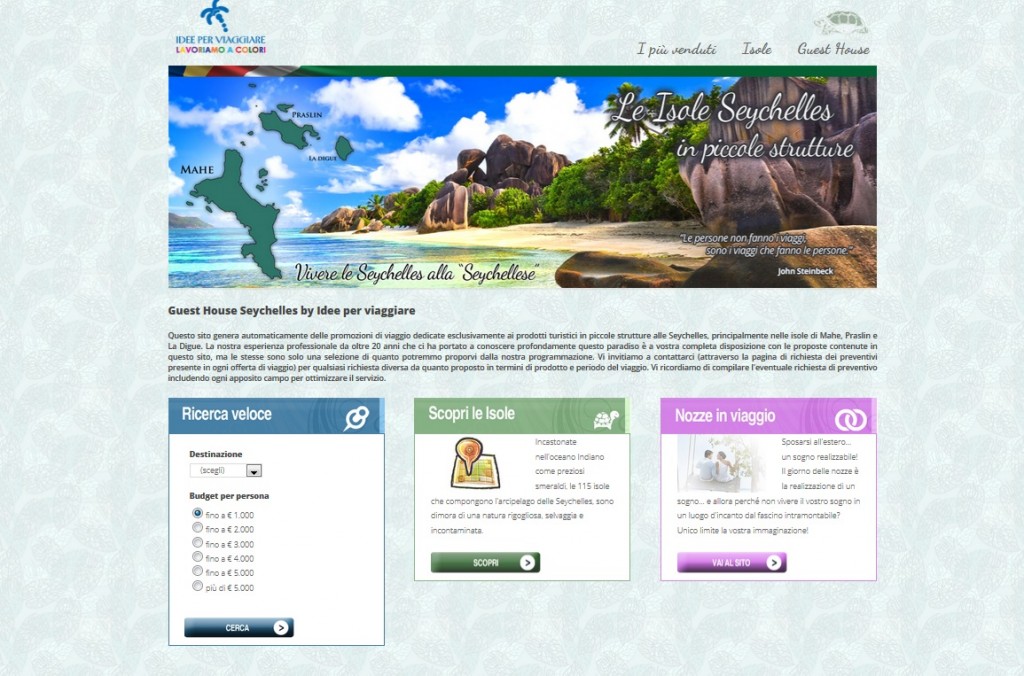 Idee Per Viaggiare due nuovi siti su “Viaggi di nozze” e  “Guest-house alle Seychelles”