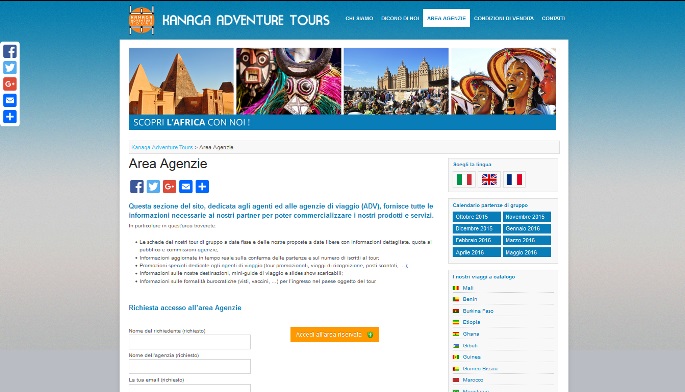 Kanaga Adventure Tours: sezione dedicata alle agenzie sul sito