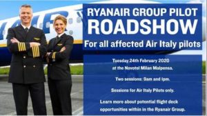 Ryanair recluta i piloti Air Italy: selezioni a Malpensa il 24 febbraio