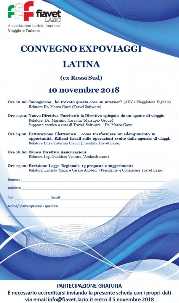 Fiavet Lazio: convegno sui temi caldi il 10 novembre a Latina