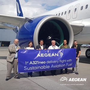 Aegean accoglie in flotta il quarto A321neo: primo volo con carburante sostenibile