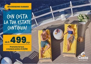 Costa lancia la promo Neverending Summer per le prenotazioni fino al 21 agosto