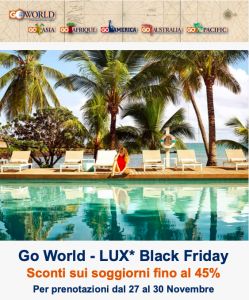 Go World e il Black Friday: sconti su Maldive e Mauritius e su Go Trekking e Go Italy
