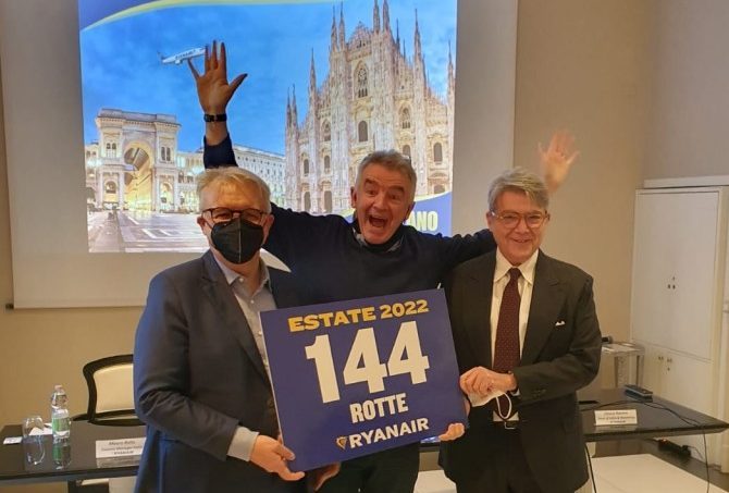 Ryanair: estate italiana record.  144 le rotte da Bergamo e Malpensa
