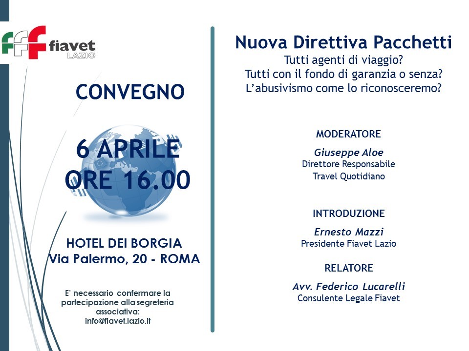 Fiavet Lazio: domani il convegno sulla nuova direttiva pacchetti